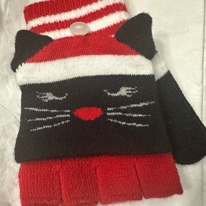 Versona Red Black White Cat Convertible Mittens